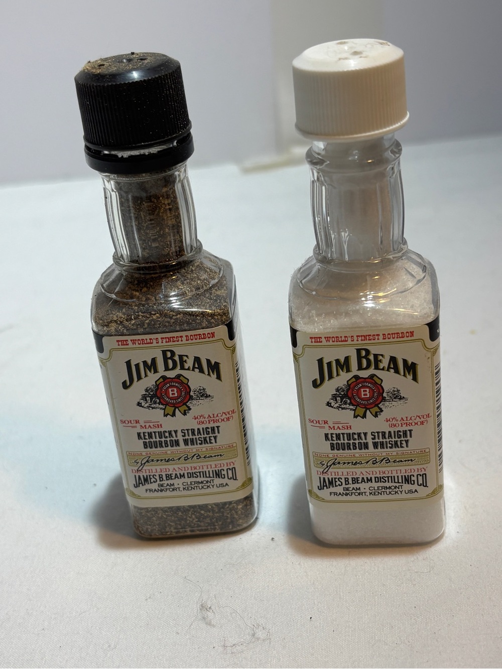 Jim Beam Miniature Bourbon Bottle salt and pepper shakers
